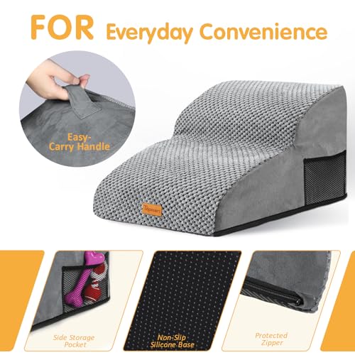 High Density Extended Foam Dog Ramp&Steps 2 Tiers (Grey / 21.7*15.7*11.8)