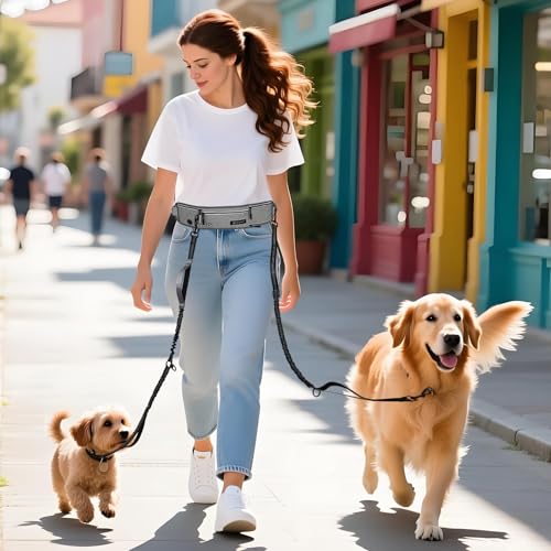 Hands Free Dog Leash for 2 Dogs Up to 250 lb (Gray / Two Dogs)