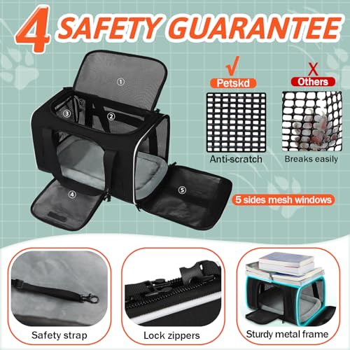 Small Pet Carrier 18"x11"x11" with Wheels Airline Approved (18.0"L x 11.0"W x 11.0"H / Black and Wheeled)