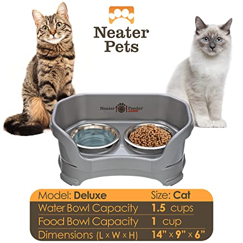 Neater Feeder Deluxe Mess Proof Cat Bowls Elevated (Cat with Standard Bowl / Gunmetal Grey)
