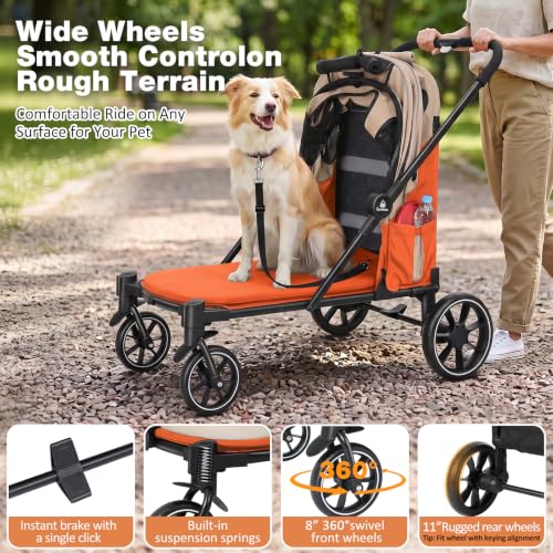 Dog Stroller for Medium Dogs 88lbs W (Khaki&Orange)
