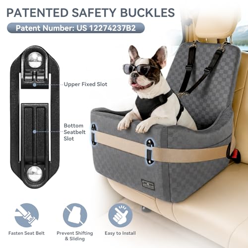 Pet Car Seat with Patented Safety System (Grey / Medium)