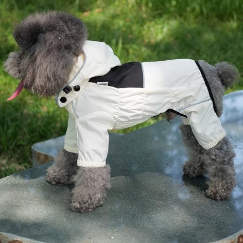 Waterproof Dog Raincoat with Removable Hood (Ivory / 3XL (Back 22"))
