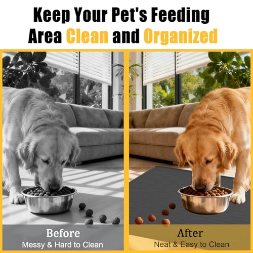 Large Dog Mat for Food and Water (Dark Gray / 31.8"L x 23.8"W)
