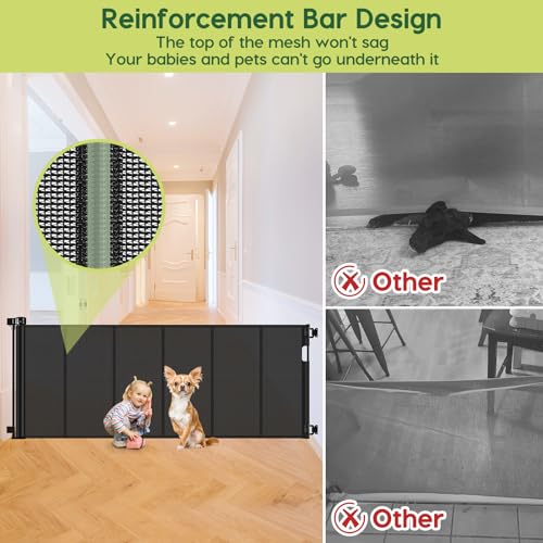 Reinforced 80 Inch Retractable Baby Gate Extra Wide Baby Gate for Wide Openings (Black / 33" Tall x 80" Wide（ With Reinforced Bar ）)