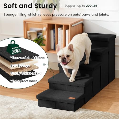 Dog Stairs for High Bed (Black / 48" X 17" X 22" H)