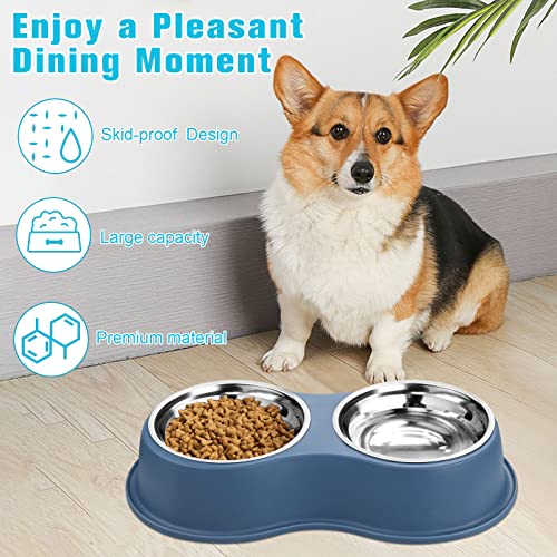 Stainless Steel Dog Bowls Double Non (Medium-18oz / 5.Blue)