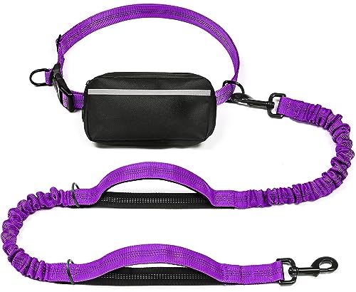 Hands Free Dog Leash with Zipper Pouch (Purple / Large)