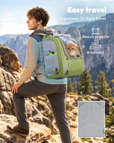 Cat Backpack Carrier (Light Green / 12.6"L x 10.2"W x 16.5"H)