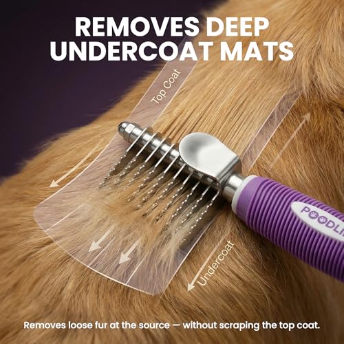 Poodle Dematting Fur Rake Comb Brush for Dogs and Cats (Purple / Dematting Comb)