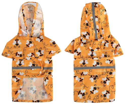 Dog Raincoat Hooded Reflective Waterproof Slicker Poncho (Bee / L(8-9 pound))