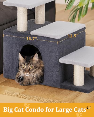 3-in-1 Pet Stairs for Cats, Dog Steps for Doggie Rabbits, Large (Large-Gray)