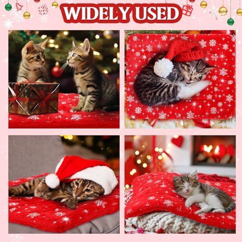 2 Pack Christmas Self Warming Cat Mat Snowflake Thermal Pet Blanket (Red)