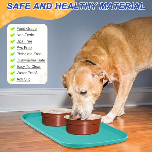 Waterproof Silicone Pet Food Mat with Raised Edge for Dog & Cat (Dark Turquoise / 22"L x 14"W)