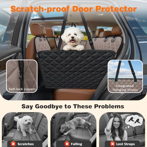4 in 1 Dog Car Seat Cover for Back Seat (Khaki / Standard - 54" Length)