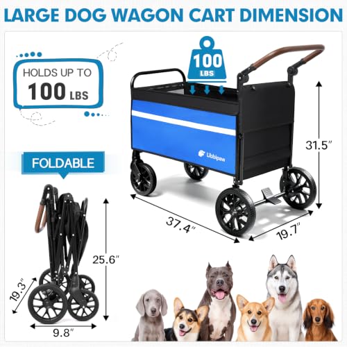 Foldable Dog Wagon for Medium & Large Dogs (Blue)