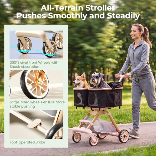 Double Pet Stroller with Detachable Carriers (Black)