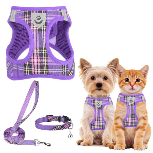 Dog Harness Collar and Leash Set No Pull for Small Medium Sized (Purple / XS (CHEST 13"-14.5"))