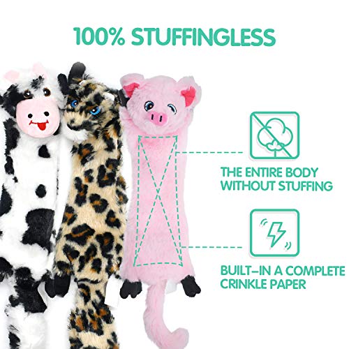 Dog Squeaky Toys No Stuffing (For Medium and Large Breed / 3 Pack - Pig Cow Leopard)