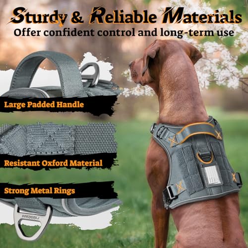 Tactical Dog Harness for Large Dogs (L(Chest:22"-37",Neck:21.1"-30.3",Back:8.3") / Grey)
