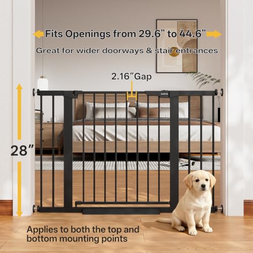 29.6 44.6 in Wide Baby Gate for Stairs and Doorways (Black / 29.6-44.6"W x 28"H)