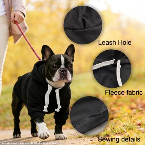 Fleece Dog Hoodie with Leash Hole Dog Clothes for Small to Large Dogs (Black / XX-Large)