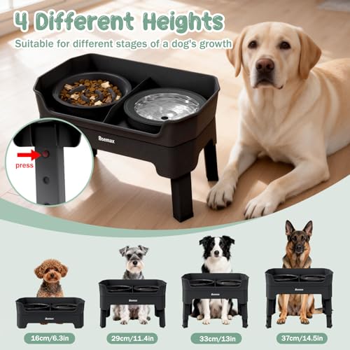 4 in 1 Adjustable Elevated Dog Bowls with 2*Stainless Steel Bowls (Black)