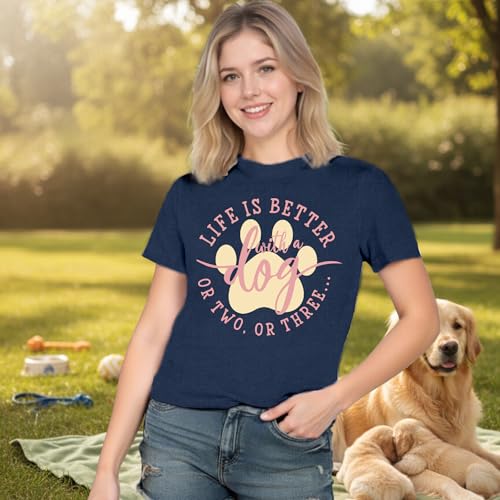 Dog Shirts for Women Dogs Mom Shirt Pet Paw Lover Tees Life is Better with a Dog Short Sleeves Blue (Blue / XX-Large)