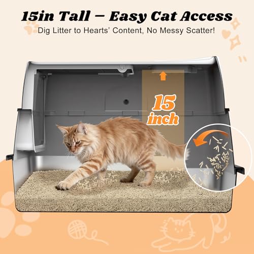 Stainless Steel Litter Box with Lid (Silver Grey / X-Large)