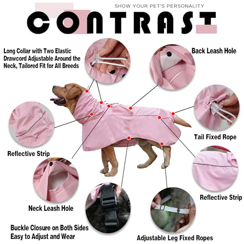 Dog Raincoat Waterproof Rain Jacket for Small Medium Large Dogs (Pink / X-Large(39-66lb))