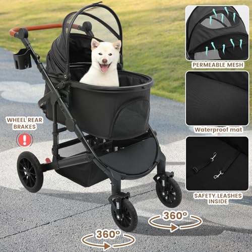 Dog Stroller with Detachable Carrier (Black)