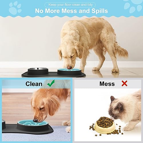 Slow Feeder Dog Bowls 3 in 1 Stainless Steel Food Water Bowl to Slow Eating (Large Breed / Dark Grey)