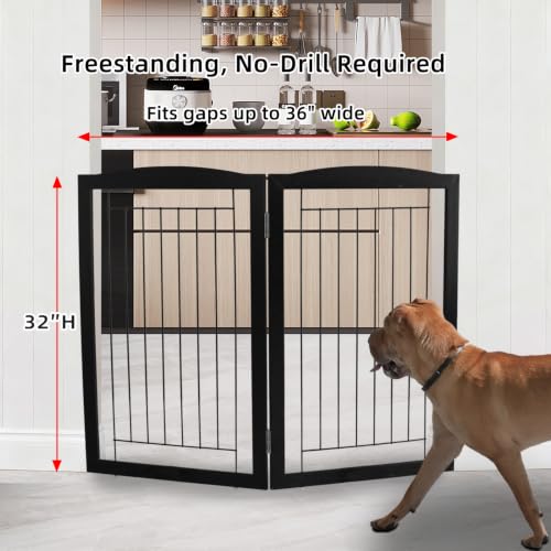 Freestanding Foldable Dog Gate for House Extra Wide Wooden Indoor Puppy Gate Stairs Doorways Pet Gate Tall Dog Fence 2 Panels Fence Black (Black / 【2 Panels】40''w x 32''h)