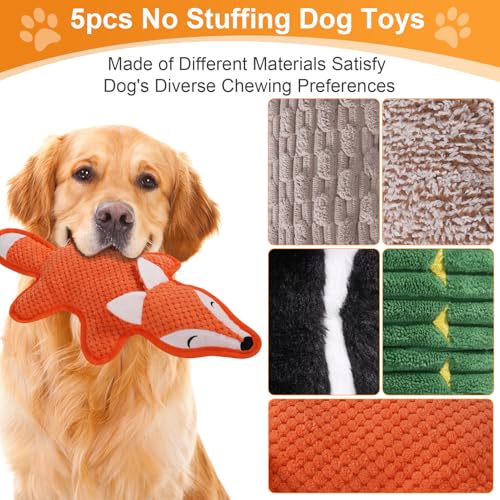 5 Pack No Stuffing Squeaky Dog Toys for Large Dogs (Multicolor)