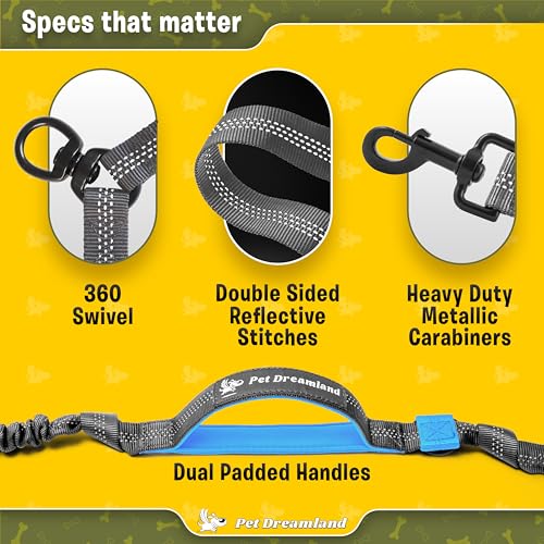 Exquisite Leash Coupler for Two Large Dogs with Tangle (Grey & Blue)