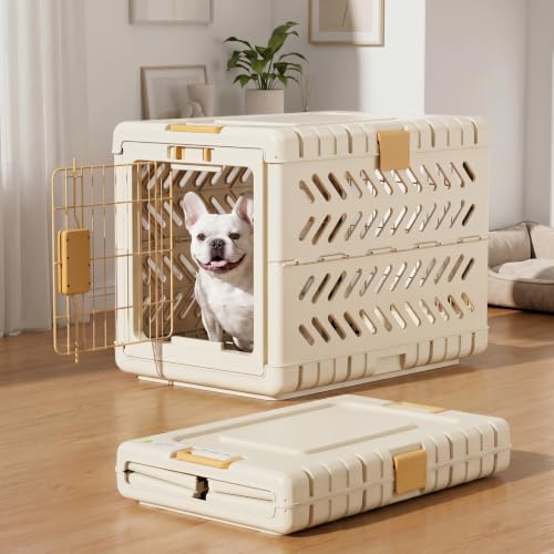 Collapsible Dog Crate for Small (Beige / 28.0"L x 18.3"W x 20.9"H)