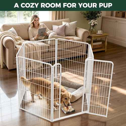 Homeplus Indoor Dog Playpen with Lick Mat (White / 40"H)
