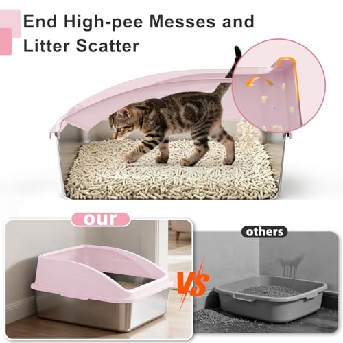 Stainless Steel Litter Box (Cute Pink / XX-Large)