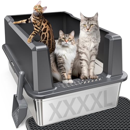 XXXL Stainless Steel Cat Litter Box with High Sides (Grey / XXX-Large)
