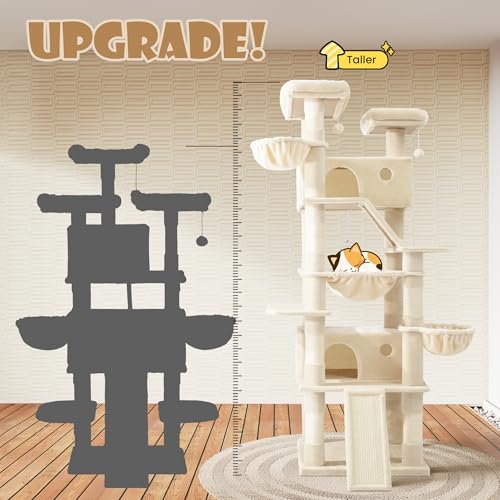 81in Multi Level Tall Cat Tree Tower for Indoor Kitties (Beige)