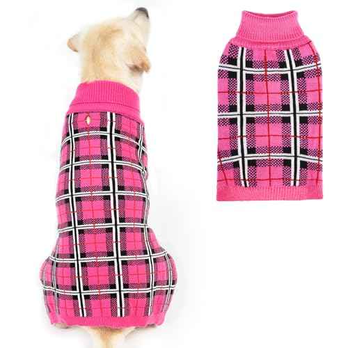 Dog Sweaters for Large Medium Small Dogs (L - Chest 28", Back 20" / Fuschia)