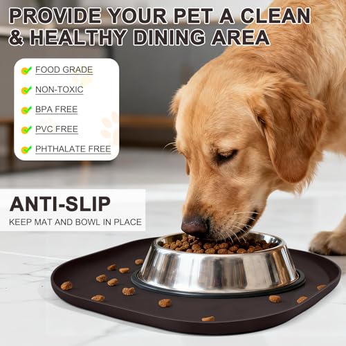 Waterproof Silicone Pet Food Mat with Raised Edge for Dog & Cat (Dark Brown / 12"L x 12"W)
