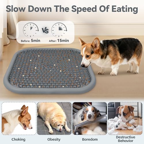 Snuffle Mat for Dogs 23.6" x 23.6" Silicone Large Slow Feeder Mat (Grey:23.6"x23.6")