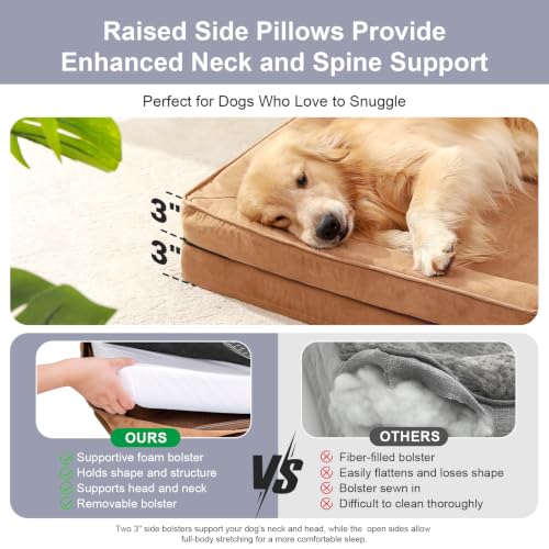 Microsuede Dog Bed Orthopedic Washable (Microsuede Style-Khaki / S(30"x20"x3"))