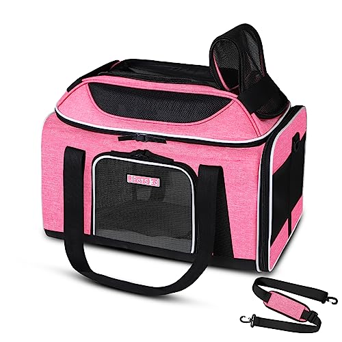 Top Expandable Small Pet Carrier 17"x11"x9.5" Airline Approved (17.0"L x 11.0"W x 9.5"H / Pink)
