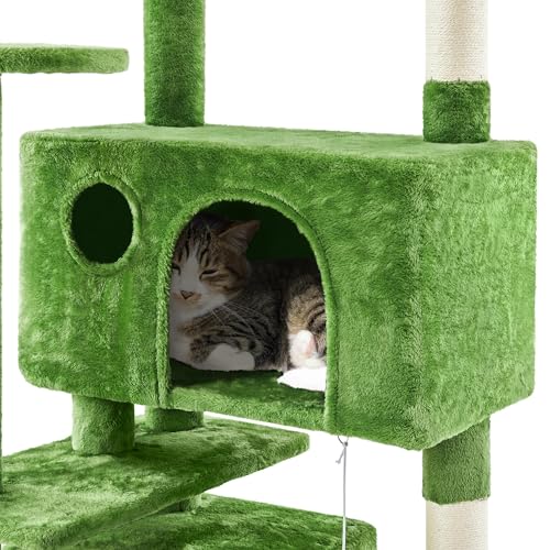 70in Multi Level Sturdy Cat Tree (Green / 70in)