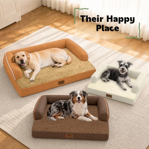Orthopedic Waterproof Jumbo Dog Bed with Bolster for Extra Large Dogs (53.0"L x 42.0"W x 8.0"Th / Orange)