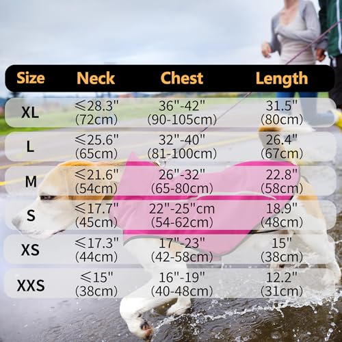 Dog Raincoat Adjustable Waterproof Reflective Rain Jacket for Small Medium Large Dogs (XS Chest 17"-23" / Hot Pink)