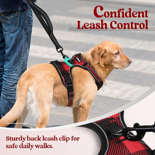 Dog Harness No Pull for Large Dogs with 2 Leash Clips (Large / Red Plaid)