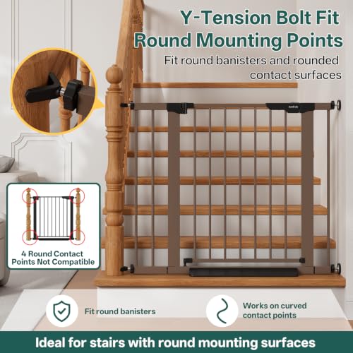 27 36.6 in Wide Baby Gate for Stairs and Doorways (Brown / 27-36.6"W x 28"H)